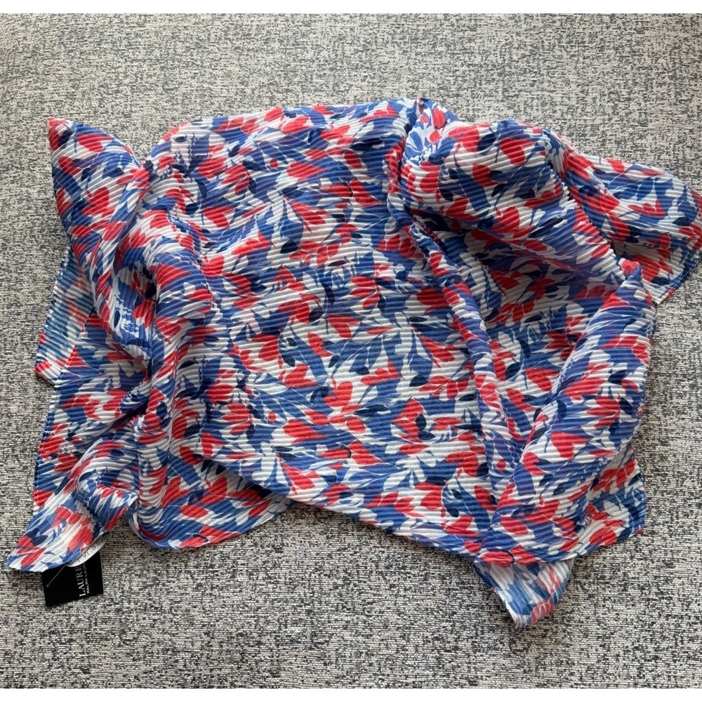 Ralph Lauren Designer Scarf Red Blue Floral Crinkle Hijab 40x60 NWT Lightweight